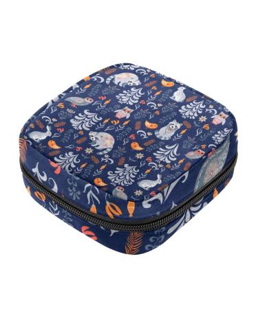 Guantierendiy Sanitary Napkin Storage Bag Raccoon Leaves Pattern Menstrual Cup Pouch Nursing Pad Holder Tampon Bags Feminine Product Pouches Portable Period Kit Bag Color 5