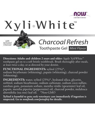 Now Foods XyliWhite Charcoal Toothpaste Gel - Mint 6.4 oz | Natural Whitening & Fresh Breath - Buy Online on GoSupps.com