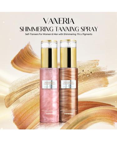 VANERIA Shimmering Tanning Spray with Tanning Mitt Face and Body Self-Tanners with Shimmering Pearl Pigments Sunless Tanning for Women & Men 80ml /2.7 fl. oz (Sakura Powder) - Buy Online on GoSupps.com