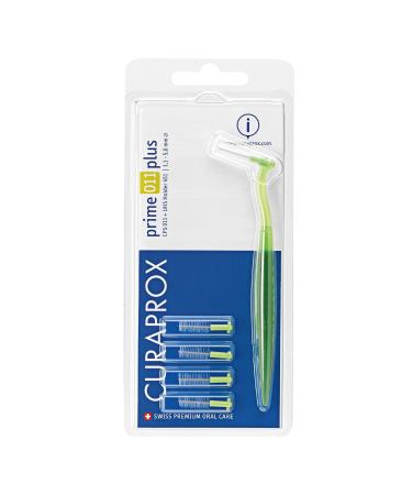 Curaprox Prime Plus Interdental Brushes, CPS 11 Holder with 5 Brushes, 1.1 mm to 5.0 mm Green 011 prime plus