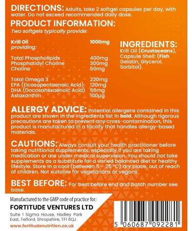 High Strength Krill Oil Capsules | Omega 3 EPA DHA Astaxanthin | Eco Harvested Superba Antarctic Krill Oil 500mg 60 Softgels - Buy Online on GoSupps.com