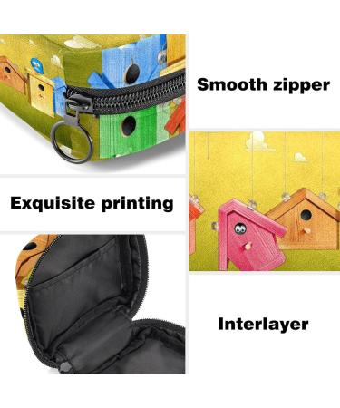 Menstrual Pad Bag with Zipper | Stylish Ladies Napkin Pouch & Tampons Collection Bag for Women and Girls | Bird Houses Design - Buy Online on GoSupps.com