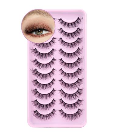 Russian Strip Lashes D Curl Fluffy Faux MInk Lashes Cat Eye Wispy Natural Look False Eyelashes Soft Handmade Lashes Pack