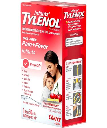Infants' Tylenol Acetaminophen Pain & Fever Relief, Dye-Free Cherry - 1 fl. oz - Buy Online on GoSupps.com