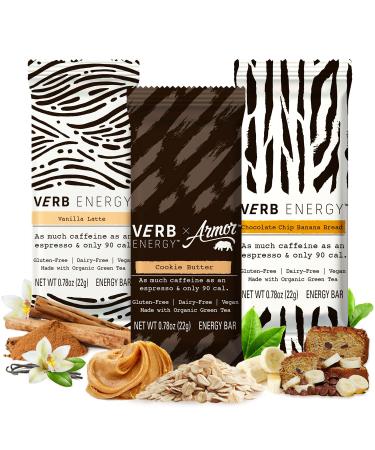 Verb Variety Pack - 15 Caffeinated Energy Bars in 3 Flavors - 90-Calorie Low Sugar Energy Bar - Nutrition Bars - Vegan Snacks - Gluten Free Breakfast Bars with Organic Green Tea, 22g (Pack of 15)
