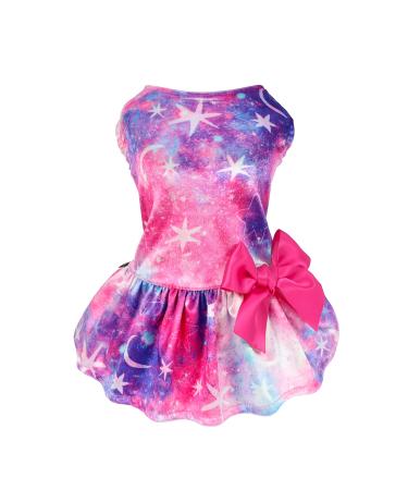 Fitwarm Mothers Day Dog Dresses, Lightweight Velvet Dog Clothes for Small Dogs Girl, Holiday Theme Outfit, Cat Apparel, Purple, XXS XX-Small Starry