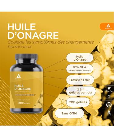 Evening Primrose Oil 10% GLA Cold Pressed 1000mg - 200 Softgels - Menopause Menstrual Cycle - Evening Primrose oil promotes female hormone balance and Skin Beauty Bodyathlon - Buy Online on GoSupps.com