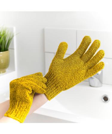 Bamboo Exfoliating Gloves | Shower Mitts for Ingrown Hair and Dead Skin | Eco-Friendly Microfiber Bath Gloves - Mustard Yellow - Buy Online on GoSupps.com