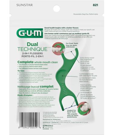 Gum Dual Technique Flosser Picks Complete Whole Mouth Clean Front and Back Reach with Twisted Plaque-Grabbing Floss Fresh Mint Flavour Forest Green 4 Bags X 50ct (200 Flossers) Dual Technique 50 Count (Pack of 4) - Buy Online on GoSupps.com