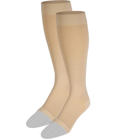 NuVein Medical Compression Stockings for Men & Women | 15-20 mmHg Knee Length Open Toe Beige - Large | International Shipping - Buy Online on GoSupps.com