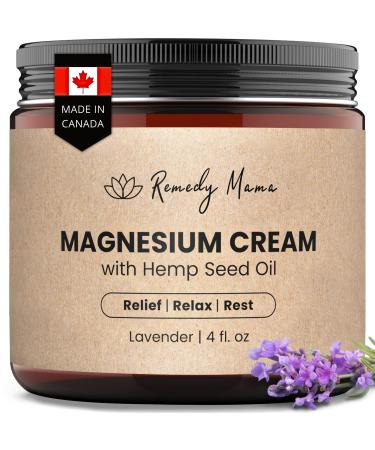 Magnesium Cream for Sleep Cramps & Muscle Soreness with Hemp Seed Oil Jojoba Shea & Mango Butter Natural Skin-Friendly & Safe for Kids Lavender 4oz Glass Jar Made in Canada Lavender 4 Ounce (Pack of 1)