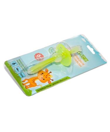 First toothbrush for baby and toddler made of silicone with protective ring for thorough cleaning and gum massage (green)