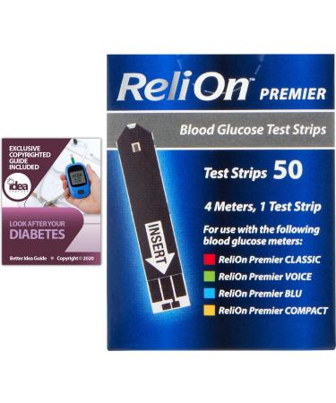 Relion Premier Blood Glucose Test Strips 50ct Bundle with Exclusive "Look After Your Diabetes" - Better Idea Guide (2 Items) 1