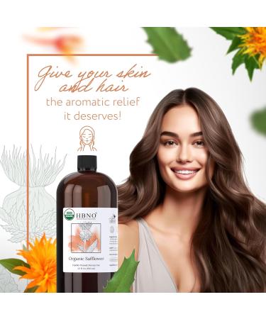 HBNO Organic Safflower Oil - 32 oz (950ml) Value Size - Ideal for Shampoos Conditioners Face wash Lotions and Skin care products - Buy Online on GoSupps.com