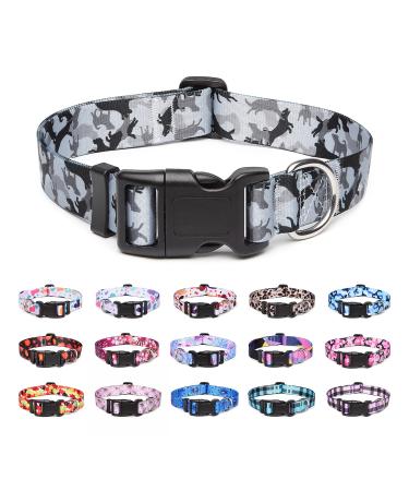 Suredoo dog collar adjustable soft & comfort nylon dog collar for small medium-sized dog puppies (m camo gray) m (neck circumference 33-55 cm width 2 cm) camo gray
