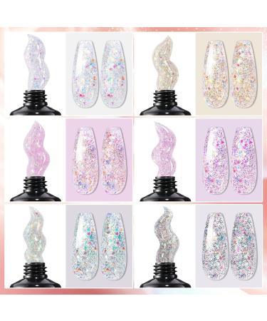 Ur Sugar Polygel Nail Set - 6 Color Glitter Builder Gel Kit for DIY Nail Extensions | Base & Top Coat Included - Buy Online on GoSupps.com