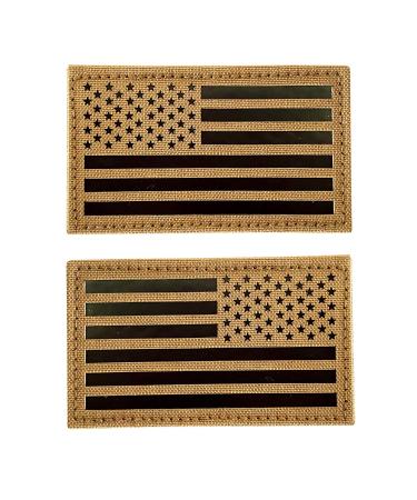 2x3.5" Infrared IR US USA American Flag Patch Tactical Vest Patch Hook-Fastener Backing(1 Left + 1 Right) (Coyote Brown Tan)