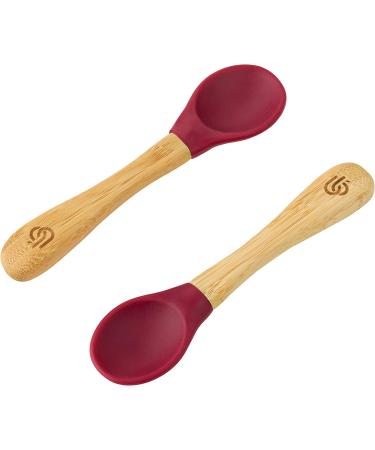 Bamboo Baby Weaning Spoons Set of 2 | Soft Silicone Tips, Easy Grip Handles | BPA-Free (Cherry) - Shop Now - Buy Online on GoSupps.com