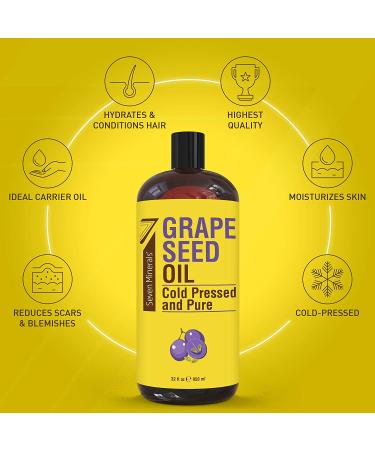 Organic 32 fl oz Grapeseed Oil: Cold Pressed, Non-GMO, Hexane-Free - Natural Lightweight Oil for Skin and Hair - Ideal Carrier for Massage & Aromatherapy - Buy Online on GoSupps.com