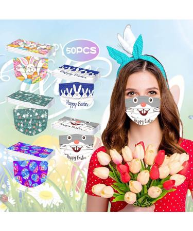 WEXCV 50 Pack Easter Masks for Adults - Disposable 3-Layer Breathable Protection with Bunny & Egg Print - Perfect for Men & Women - Ideal for Easter & Daily Use - Buy Online on GoSupps.com