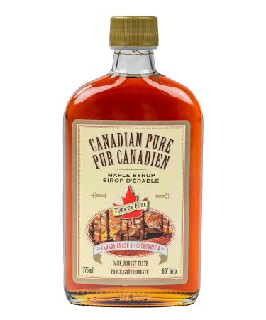 TURKEY HILL SUGARBUSH 100% Pure Canadian Premium Grade A Maple Syrup Glass Bottle Flask Dark Robust 375mL 375 ml.