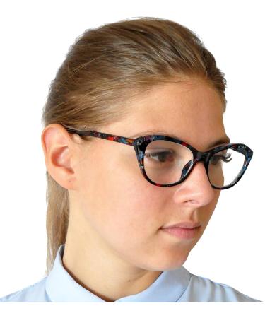 Mini Cat Eye Reading Glasses for Women - Colorful Plastic Frames Floral Pattern 1.0 Diopter Free Case Included - Buy Online on GoSupps.com