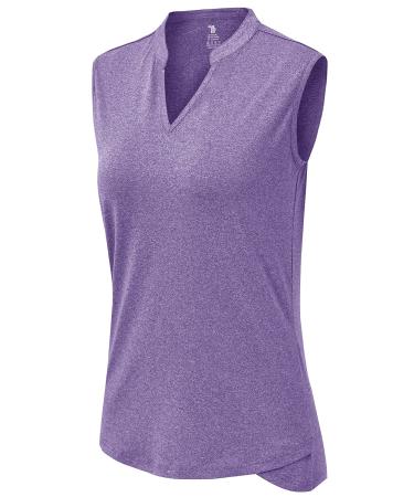 BGOWATU Women's Golf Polo T-Shirts Sleeveless V Neck Collarless Tennis Shirts UV Protection Quick Dry Lightweight 09-purple Medium