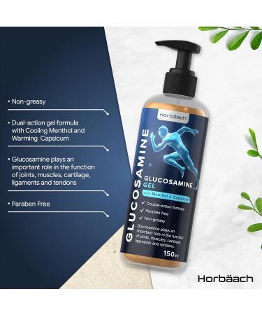Glucosamine Gel 150ml with Menthol & Capsicum for Joint & Muscle Pain Relief | Highly Absorbable Non-Sticky Gel by Horbaach - Buy Online on GoSupps.com