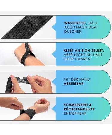 Finger Pavement Self-Adhering Plaster Roll - 8x Waterproof Elastic Tape (2.5cm x 4.5m) - Black Dust & Dirt Repellent - Pack of 8 Rolls - Buy Online on GoSupps.com