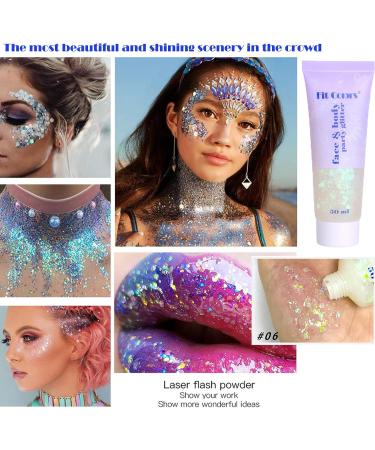 Mermaid Sequins Glitter Gel 50ml - Sparkling Chunky Body Lotion & Eyeshadow for Face, Hair, and Nails - Christmas Festival Makeup Glitter - Buy Online on GoSupps.com