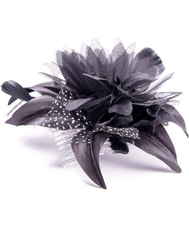 Flower Net and Feathers Fascinator On A Comb 9 Colours (Black) - Buy Online on GoSupps.com