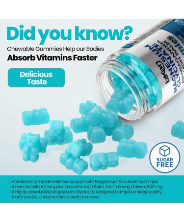  Izkan 800mg Magnesium Glycinate Gummies Sugar-Free Magnesium Supplement with Ashwagandha Lemon Balm Extract and CoQ10 for Sleep Stress Muscle Relief and Nerve Health - Buy Online on GoSupps.com