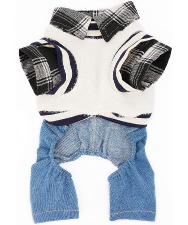 HOODDEAL Plaid Dog Shirt Overalls Jeans Jumpsuit with Sweater Vest for Small Dogs - Medium Black-White - Buy Online on GoSupps.com