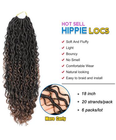 Goddess Locs Crochet Hair 18 | 6 Packs Curly Faux Locs Braids | Boho Style Hair Extensions | T1B/30 18 (Pack of 6) - Buy Online on GoSupps.com