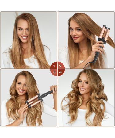 3 Barrel Curling Iron for Beach Waves - Adjustable Fast Heating Wave Iron in Rose Gold | Perfect for Long & Short Hair - Buy Online on GoSupps.com