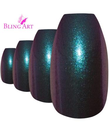 Bling Art Ballerina False Nails Fake Coffin Chameleon Green Purple Long Tips
