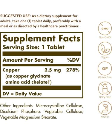 SOLGAR Chelated Copper Essential Trace Mineral - 100 Tablets - Buy Online on GoSupps.com