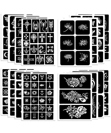 Qpout Tattoo Stencils Kit - 16 Sheets for Kids & Adults | Various Small & Big Designs - Skeleton, Spider, Owl, Flower, Butterfly, Tribal Totem | Ideal for Real Tattoos - Buy Online on GoSupps.com