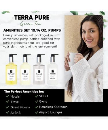 Terra Pure Green Tea Amenities Set - 10.14 oz. Shampoo, Conditioner, Hand/Body Wash, Lotion - 4 Pack - Buy Online on GoSupps.com