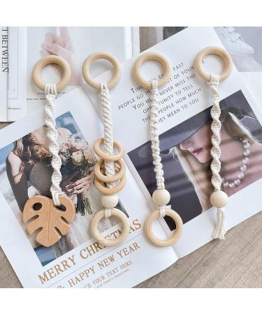 Beavorty 3pcs Wood Baby Play Gym Toy Set - Nordic Style Teething Grasping Nursing Pendant - Wooden Hanging Baby Toys for Infants - Rockers Bouncers - Christmas Gift - Buy Online on GoSupps.com