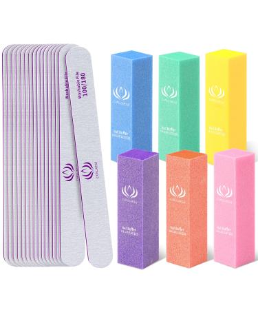 Nail Files and Buffers - Capularsh 16Pack Professional Manicure Tools Kit, 10Pcs 100/180 Grit Double Sided Nail Files for Acrylic Dip Nails, 6Pcs Four Sided 120 Grit Nail Buffer Block for Home Salon 10pcs 100 180 Grit & 6pcs Buffer