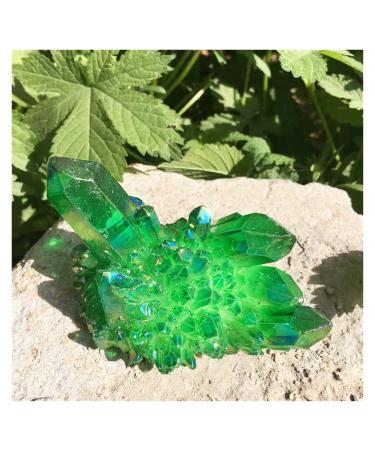 Natural Crystal Rough 100-120g Natural Crystal Green Angel Aura Quartz Cluster specimens Titanium Coating Quartz Cluster (Size : 70g)