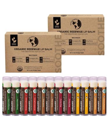 Earth's Daughter USDA Organic Lip Balm 12-Pack (2x 6-Packs) - Fruit Flavors Beeswax Coconut Oil Vitamin E - Best Lip Repair Chapstick for Dry Cracked Lips - Moisturizing Lip Care - Buy Online on GoSupps.com