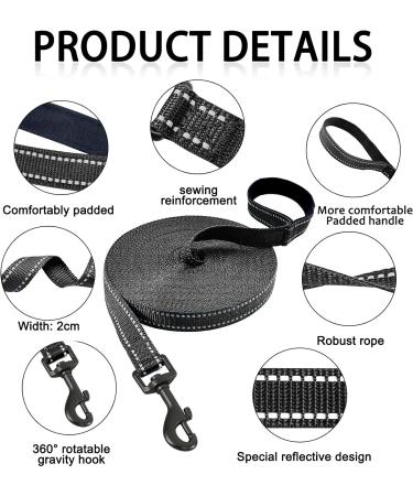 COMSLE Long Dog Training Leads - Strong Nylon Leash for Pet Recall & Obedience - 15m/49.5ft Black - Buy Online on GoSupps.com