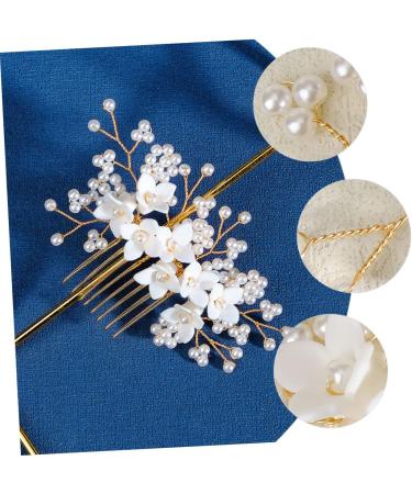 Housoutil Bridal Comb Hair Gems for Women Bridal Hair Side Comb Bride Hair Accessory Bridal Flower Hair Comb Bride Headpiece Hair Accessories for Women Pearl Beautiful Miss Ceramic Flower - Buy Online on GoSupps.com
