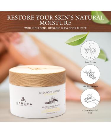 AZMERA Shea Body Butter | Organic Fair-Trade Skin Care | Vegan Argan Oil & Vitamin E | Vanilla Bean | 8.82Oz - Buy Online on GoSupps.com