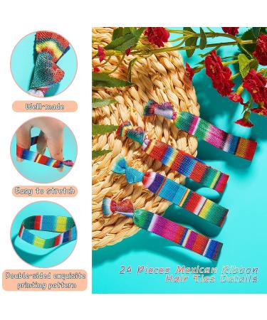 24 Pcs Mexican Hair Ties - Fiesta Ribbon Headbands for Women & Girls - Cinco De Mayo Accessories - Buy Online on GoSupps.com