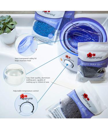 Adjustable Temperature Wax Warmer Hair Removal Kit - Includes 4 Bags Hard Wax Beads, Application Spatulas, Vented Cover, Auto Shut-Off - Buy Online on GoSupps.com