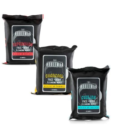 Men's Assorted Cleansing Wipes 3 Pack (90ct) - Cooling, Charcoal, Refreshing - Buy Online on GoSupps.com