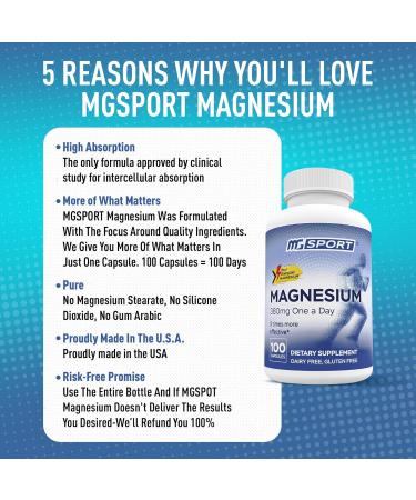 Magnesium Supplement Complex MGSPORT - High Absorption Supplement with Vitamins B6 D E - Relieves Leg Cramps & Muscle Support - 100 Servings Unflavored 100 Count (Pack of 1) - Buy Online on GoSupps.com